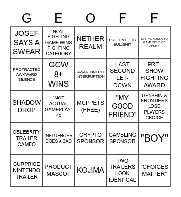 THE GAME AWARDS 2022 Bingo Card