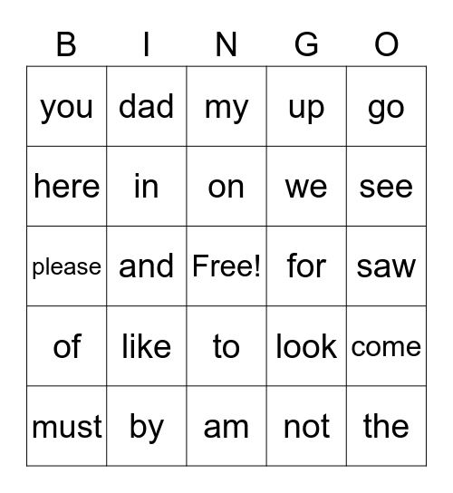 Word Wall Bingo Card