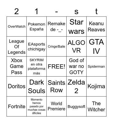 Bingo Game Awards 21st Bingo Card