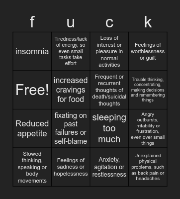 Depression Bingo!!!! Bingo Card