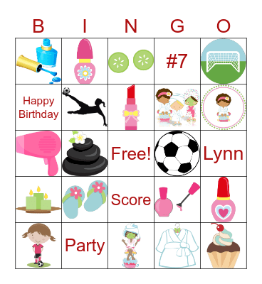 Spa Party Bingo Card