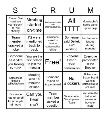 Daily Scrum Bingo Card
