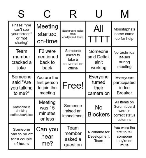 Daily Scrum Bingo Card