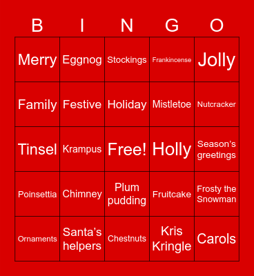 Holiday Bingo Card