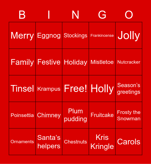 Holiday Bingo Card