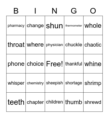 th,ch,sh,ph,wh Bingo Card