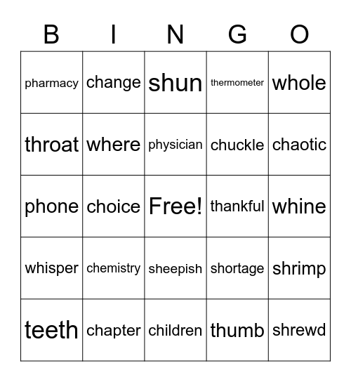 th,ch,sh,ph,wh Bingo Card