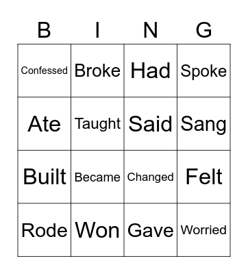 Regular and Irregular verbs Bingo Card