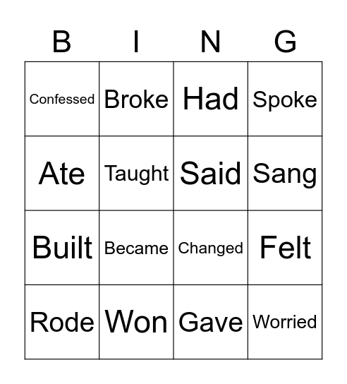 Regular and Irregular verbs Bingo Card
