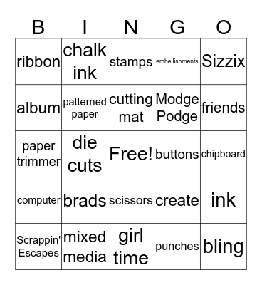 Scrapbook Bingo Card