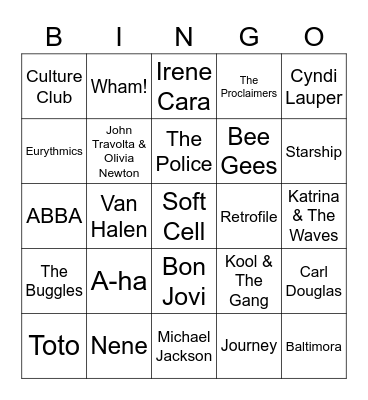 80s Bingo Round 1 Bingo Card