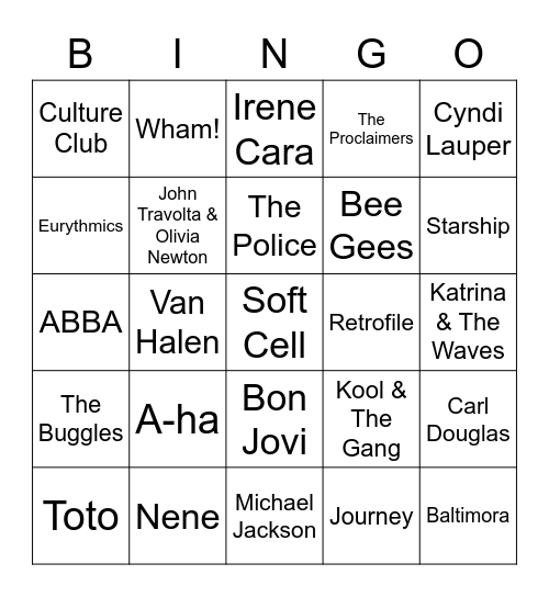 80s Bingo Round 1 Bingo Card