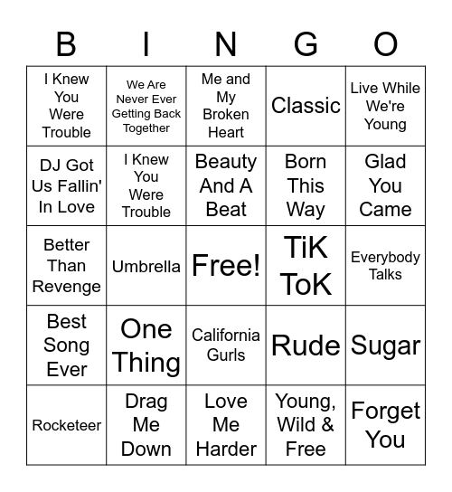 MVC Nostalgia Music Bingo Card