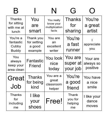 Compliments BINGO Card