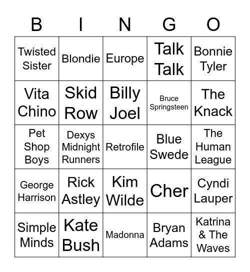 80s Bingo Round 2 Bingo Card