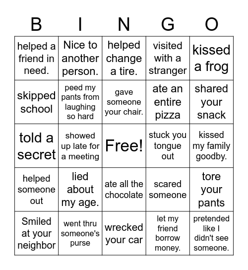 Naughty or Nice Bingo Card