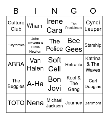 80s Bingo Round 1 Bingo Card