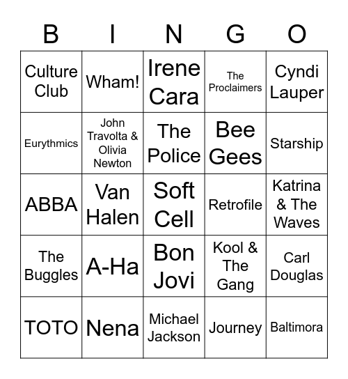 80s Bingo Round 1 Bingo Card