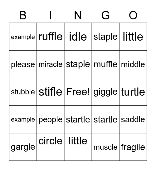 Suffix Bingo Card