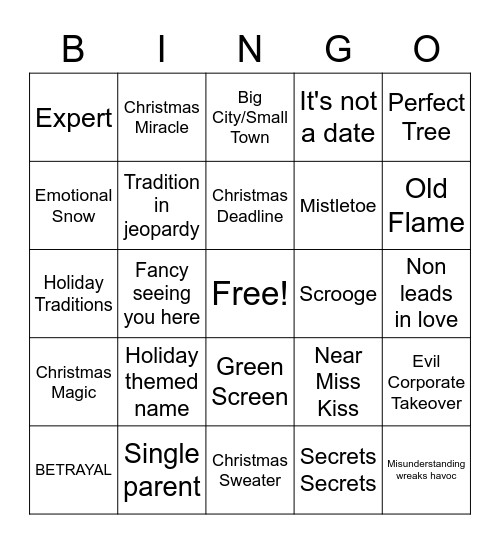 Hallmark Christmas Movie Drinking Game Bingo Card