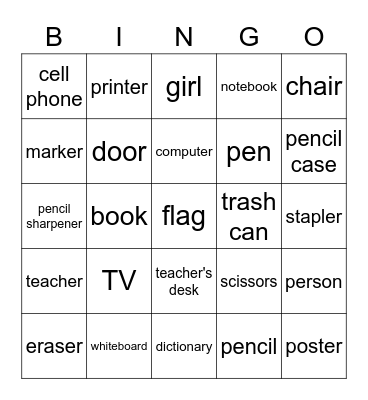 French Classroom Objects Bingo Card