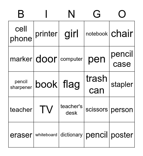 French Classroom Objects Bingo Card