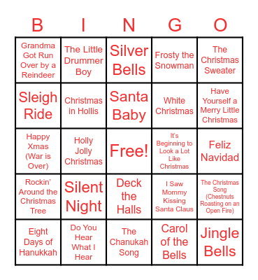 Holiday Music Bingo Card