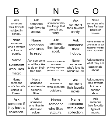 Getting to know you Bingo! Bingo Card