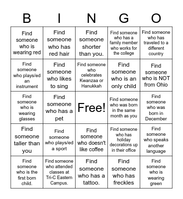 "Find Someone Who" BINGO Card