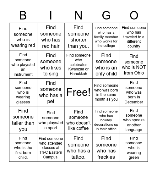 "Find Someone Who" BINGO Card