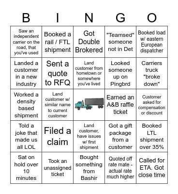 Freight Bingo Card