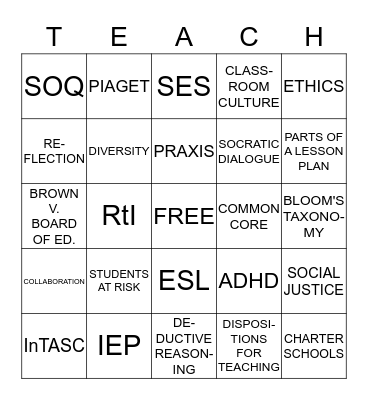 INTRO TO THE TEACHING PROFESSON Bingo Card