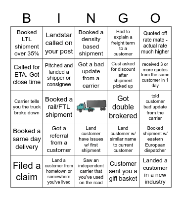 WWEX FREIGHT BINGO Card