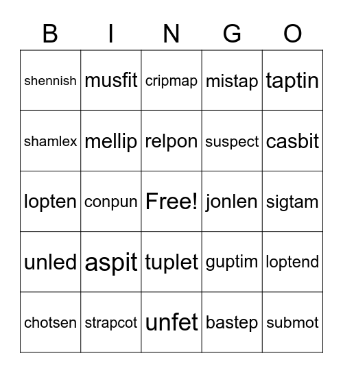 rabbit words (cvc/cvc- nonwords) Bingo Card