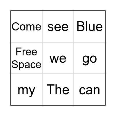 Sight Word Bingo Card