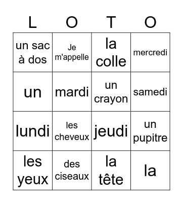 3/4 lotto: école etc. Bingo Card