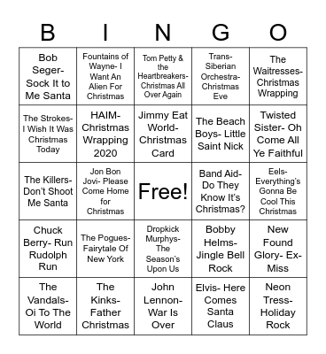Rock-n-Roll Holiday Bingo Card