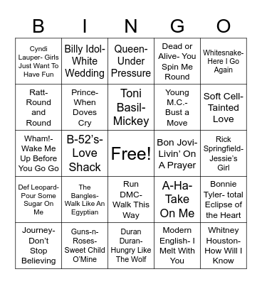 80's Music Bingo Card
