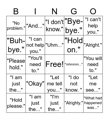 Don't Say It!  Bingo Card