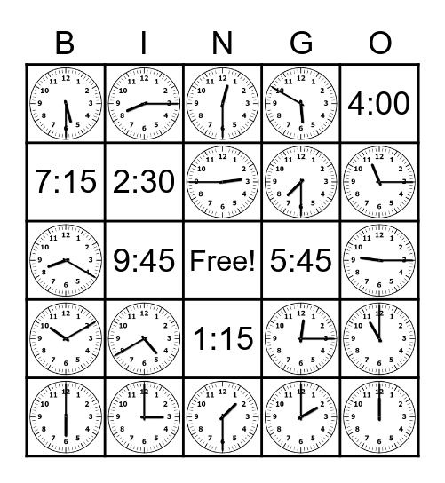 Time Bingo Card