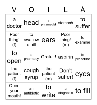 Chez le médecin Bingo Card