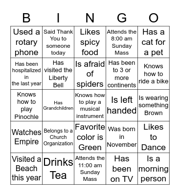 St. Cyprian Church Volunteer Party Bingo Game Bingo Card