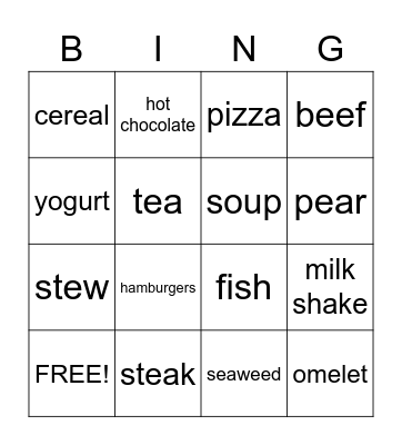 Let's Go Foods Bingo Card