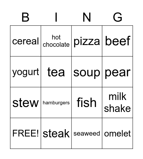 Let's Go Foods Bingo Card