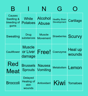 Vitamin C & Choline Bingo Card