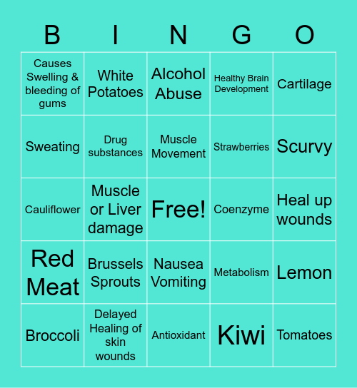 Vitamin C & Choline Bingo Card