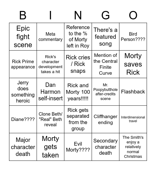 Rick & Morty Season 6 Finale! Bingo Card