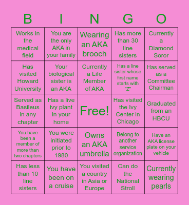 Alpha Kappa Alpha Sorority 2022 Bingo Card