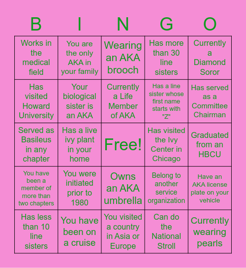 Alpha Kappa Alpha Sorority 2022 Bingo Card