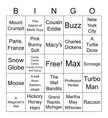 Christmas Movie Classics Bingo Card